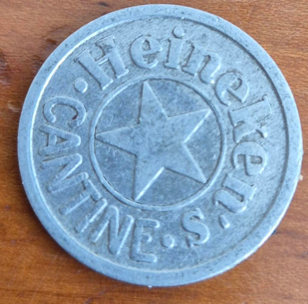 VINTAGE HEINEKEN ALU CANTINEMUNT ZELDZAAM !!!, Ophalen of Verzenden, Overige materialen