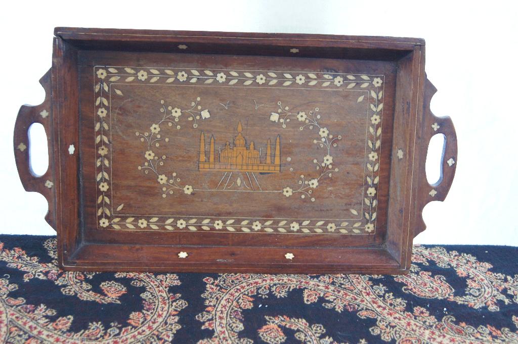 Dienblad  ( Ingelegd, Antiek en Kunst, Ophalen of Verzenden, Hout, Houtsnijwerk