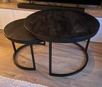Ronde salon tafel zwart (hout look), Ophalen, 50 tot 100 cm, 50 tot 75 cm, Rond