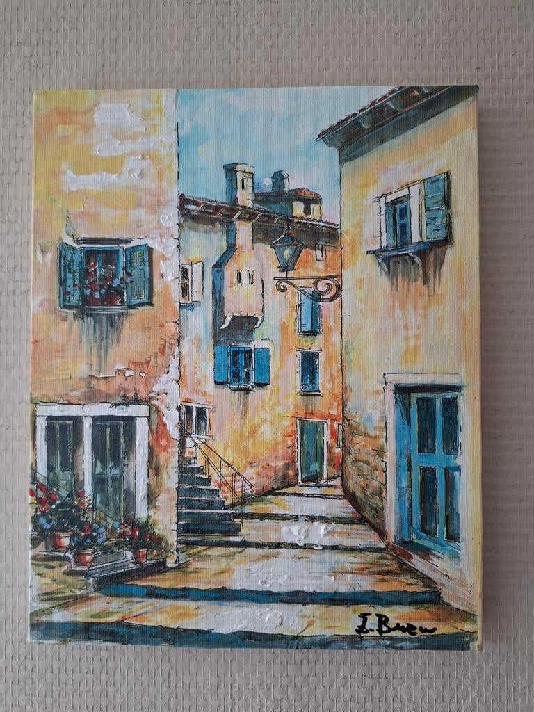 Mediterraans schilderij dorpsgezicht, Ophalen of Verzenden