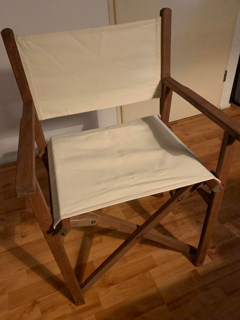 Houten regisseursstoel met crèmekleurige stof, Ophalen, Gebruikt, Overige kleuren, Eén