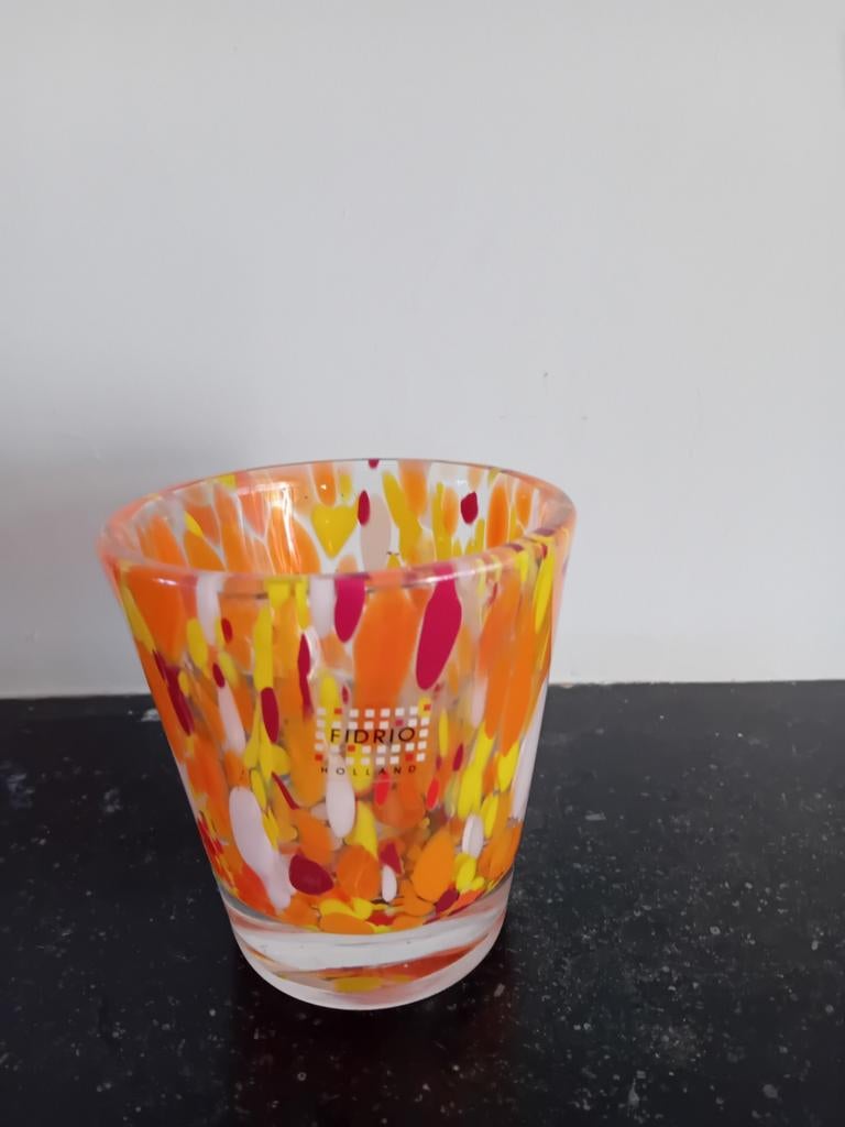 Fidrio Sierglas: Kleurrijke Glazen Waxinelichthouder, Oranje, Ophalen of Verzenden, Minder dan 50 cm, Glas