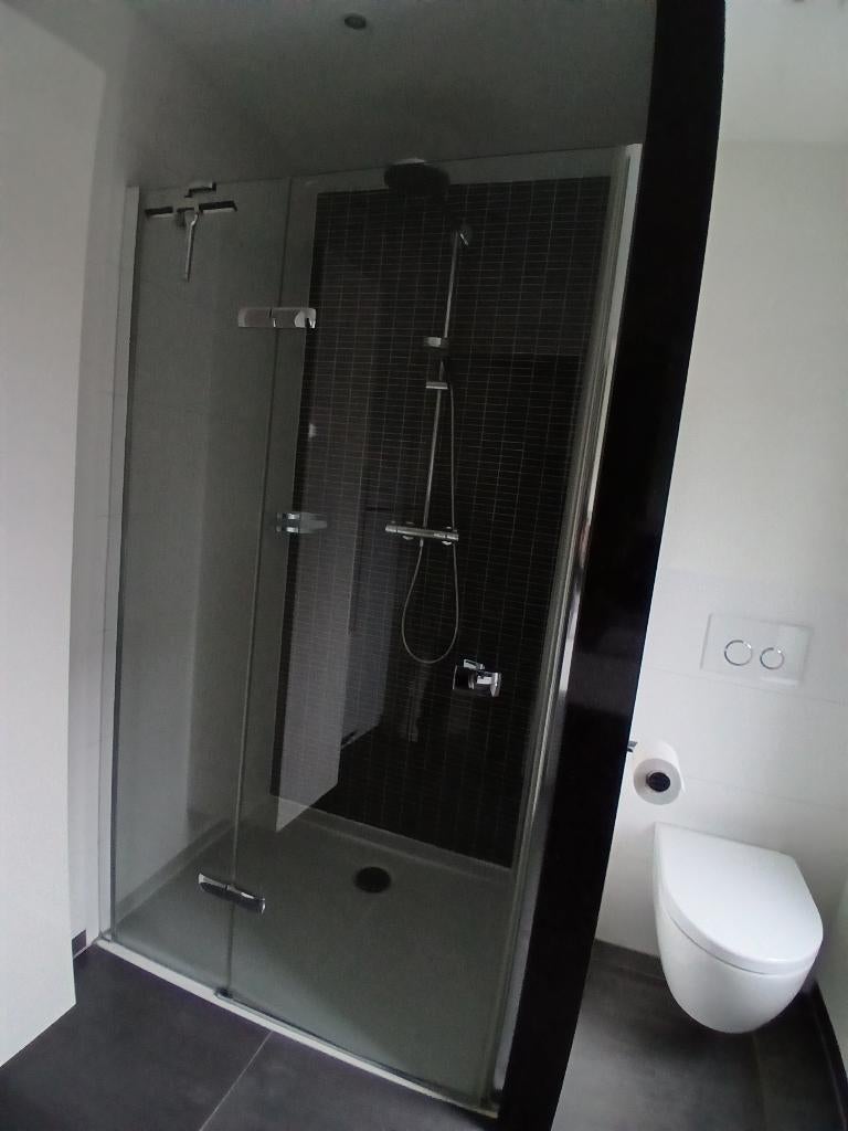 Glazen douchedeur, merk Hüppe, draai en vast deel, Ophalen, Zo goed als nieuw, Glas, Douche