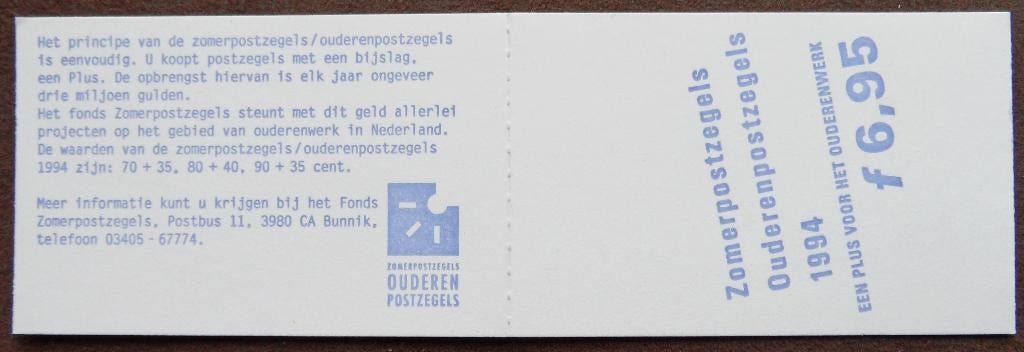 Postzegelboekje Nederland – Zomerzegels 1994, Ophalen of Verzenden, Postfris