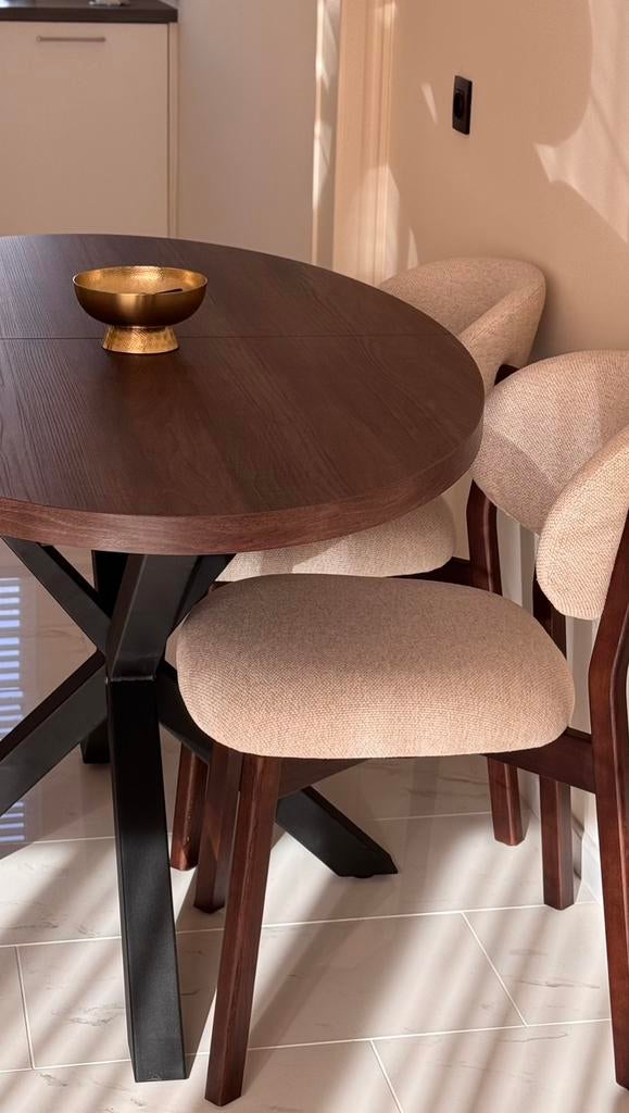 Uitschuifbare ovale eettafel 160-207cm donkerbruin, Huis en Inrichting, Ophalen, Nieuw, 4 tot 6 stoelen