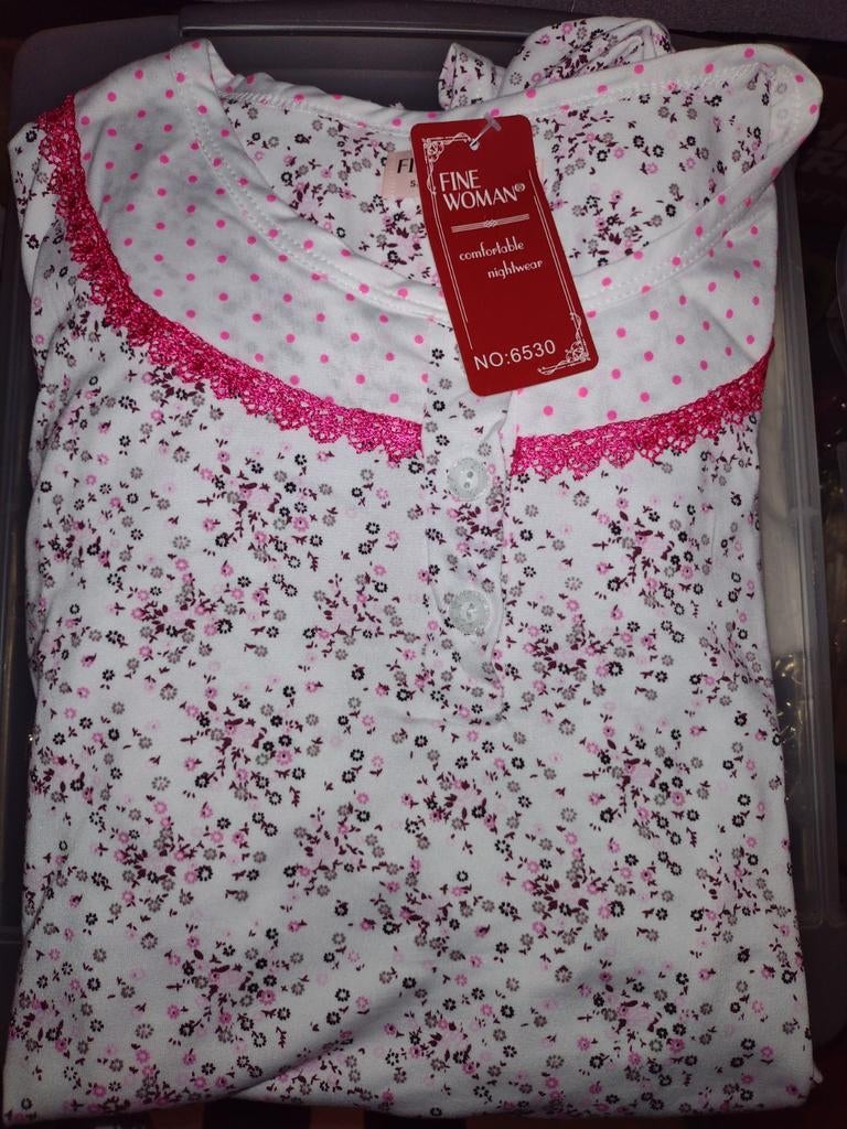 Fine Woman Dames Nachthemd bloem 6530 k.m. wit NIEUW, Maat 46/48 (XL) of groter, Nieuw, Ophalen of Verzenden, Holland Underwear