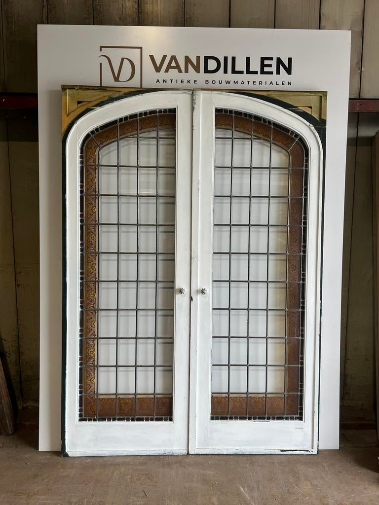 Antieke ensuite schuifdeuren glas in lood gebrandschilderd!, Doe-het-zelf en Verbouw, Deuren en Horren, Gebruikt, Binnendeur, Ophalen of Verzenden