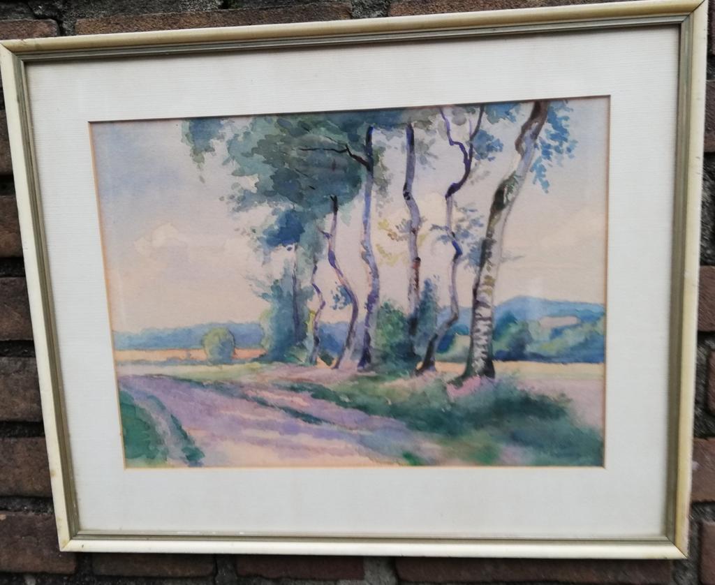 N. H. Vos/F. v. Engelenberg, Zandpad met Berkenbomen.Aquarel, Antiek en Kunst, Ophalen