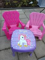 Unicorn tafeltje met 2 roze stoeltjes, Ophalen, Gebruikt, Tafel(s) en Stoel(en)