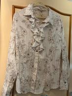 Elegante witte blouse met bloemenprint en ruches, Ophalen of Verzenden, Zo goed als nieuw, Maat 42/44 (L), Wit