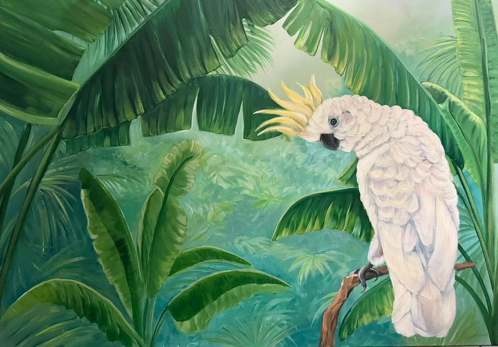 Schilderij kaketoe orgineel uit eigen atelier, Nieuw, Ophalen of Verzenden, Schilderij, 100 tot 125 cm