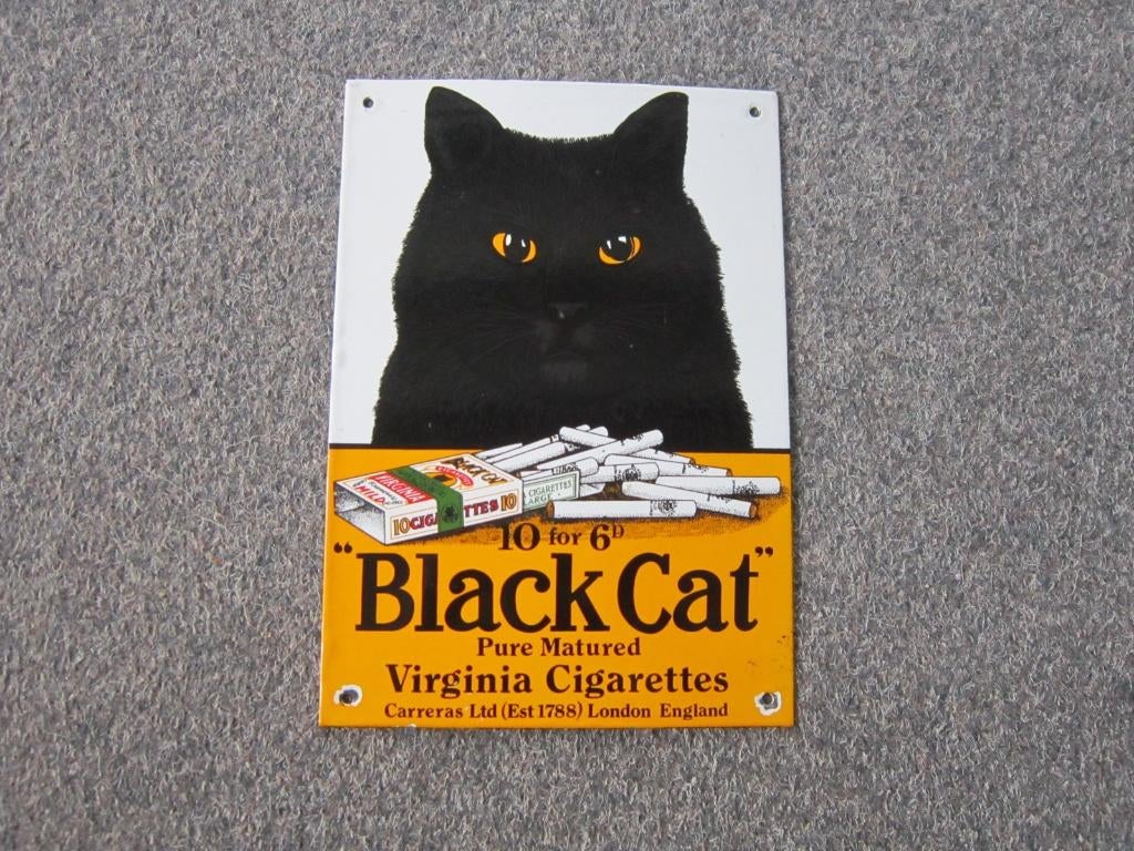 BLACK CAT EMAILLE RECLAMEBORD, Verzamelen, Ophalen, Gebruikt, Reclamebord