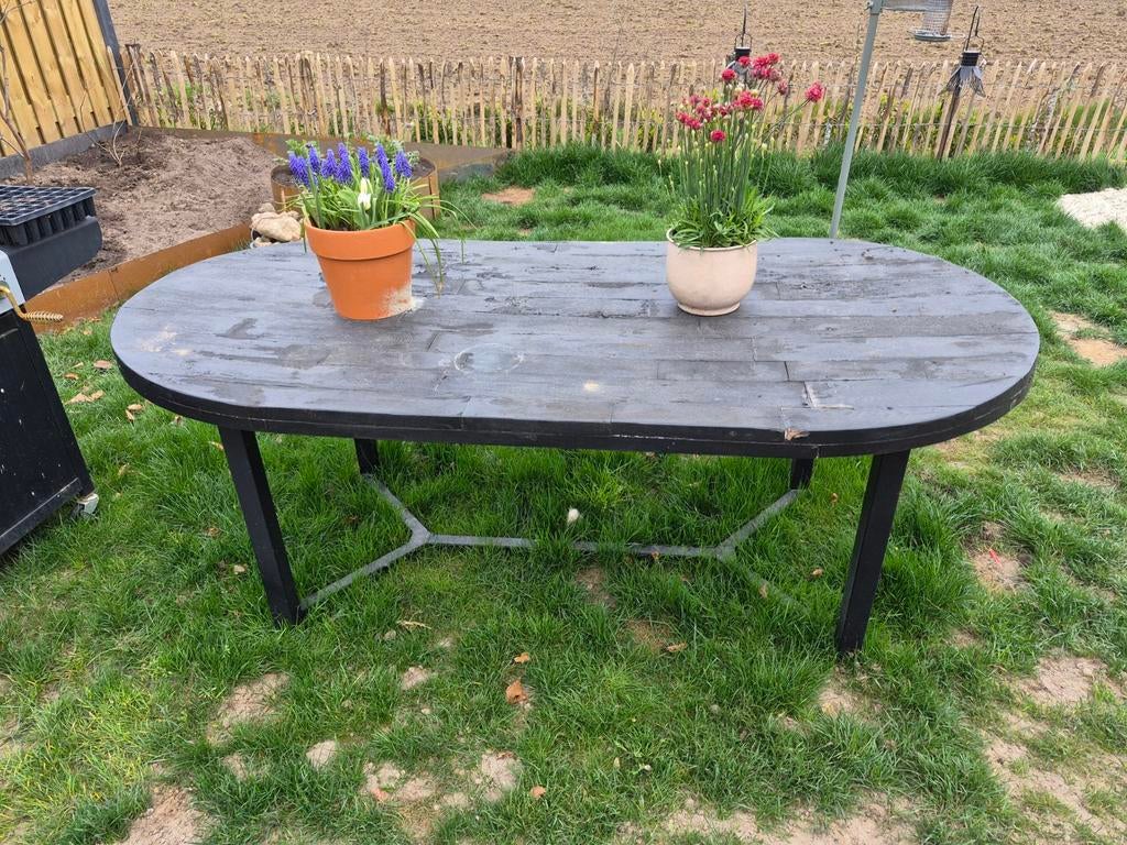 Opknap tafel, Tuin en Terras, Ophalen, Gebruikt, Ovaal, Hout