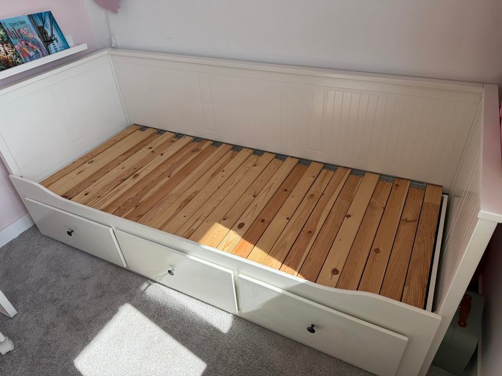 Bed Hemnes uitschuifbaar, Ophalen, Eenpersoons, Wit, 80 cm