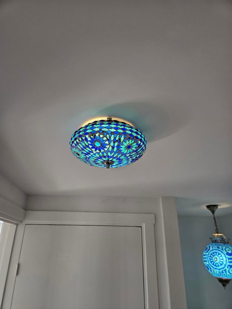 Blauwe mozaïeklamp plafonnière, Ophalen, Zo goed als nieuw