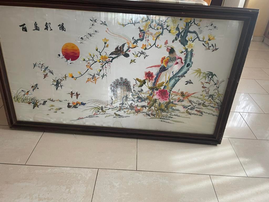 Bodemprijs : Groot Chinees borduurwerk, 135 x 76 cm, Antiek en Kunst, Ophalen