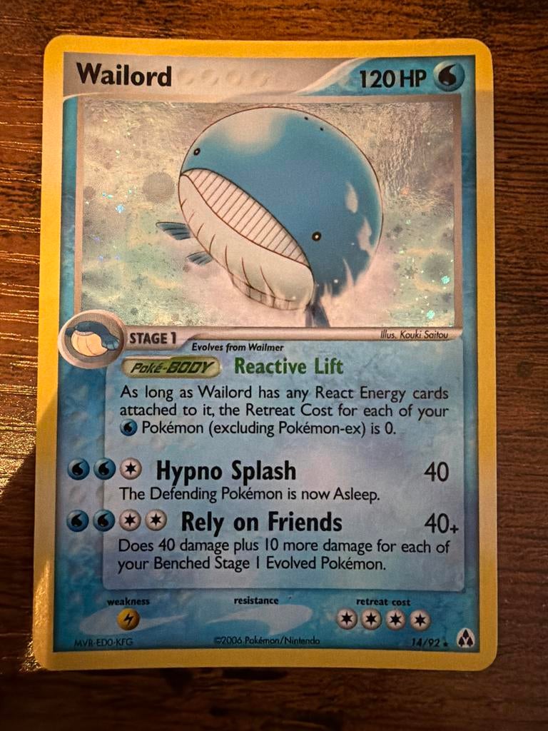 Wailord 14/92 holo Pokémon kaart, Ophalen of Verzenden, Gebruikt, Losse kaart, Foil