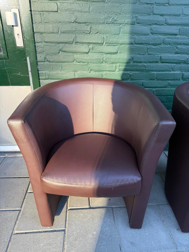 Twee bruine kuipstoelen, Ophalen, Twee, Bruin, Leer