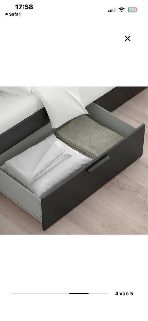 2p bed 180x200 (!) IKEA BRIMNES met Lönset lattenbodems, Ophalen, Zwart, Tweepersoons, Zo goed als nieuw