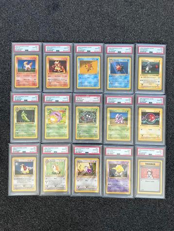 Pokémon 15x PSA 10 1st edition Base set kaarten! beschikbaar voor biedingen