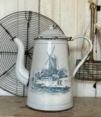 Emaille oude koffiepot afb molen wit met blauw, Antiek en Kunst, Ophalen of Verzenden