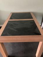 GRATIS! Licht eiken tafel, leisteen blad - 4 persoons, Huis en Inrichting, Tafels | Eettafels, Ophalen, Gebruikt, 100 tot 150 cm