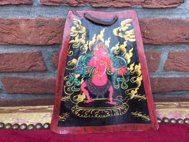 aziatica: schildering van een godheid op jak-been, Tibet, Antiek en Kunst, Kunst | Niet-Westerse kunst, Ophalen of Verzenden