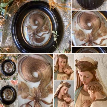 🌿Antiek Haarwerk,Maria Beeld,e.a”NEEM EENS EEN KIJKJE”🌿 beschikbaar voor biedingen