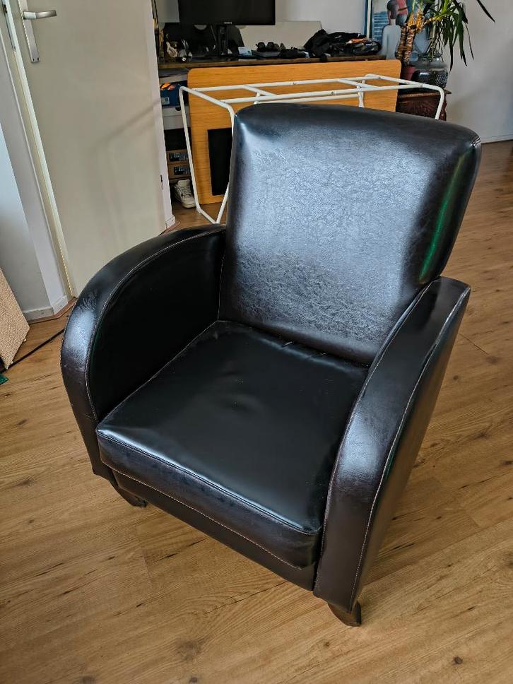 2x leren fauteuils, Huis en Inrichting, Fauteuils, Gebruikt, Hout, Leer, 50 tot 75 cm, 75 tot 100 cm, Ophalen