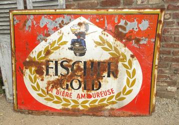 oud reclamebord van fischer gold bier geen emaillen beschikbaar voor biedingen