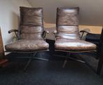 Set 2 Feautuils robuust leer, stalen frame, draaibaar, Ophalen, Minder dan 75 cm, Leer, Zo goed als nieuw