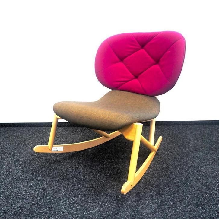 Moroso Klara Schommelstoel | Design Fauteuil | Roze / Bruin, Huis en Inrichting, Fauteuils, Gebruikt, Hout, Stof, 50 tot 75 cm