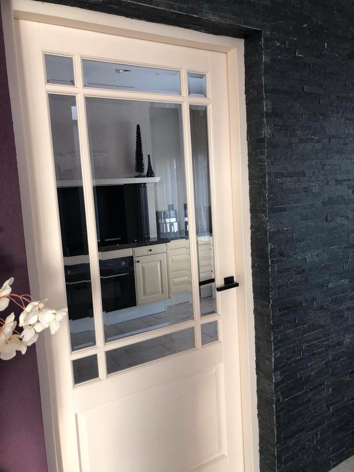 Rechtse Opdekdeur 93x211 met Geslepen Glas, Doe-het-zelf en Verbouw, Deuren en Horren, Gebruikt, Binnendeur, 200 tot 215 cm, 80 tot 100 cm