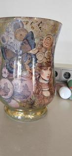Decoupage Vaas / windlicht met Steampunk Design, Huis en Inrichting, Overige kleuren, Ophalen of Verzenden, Minder dan 50 cm, Glas