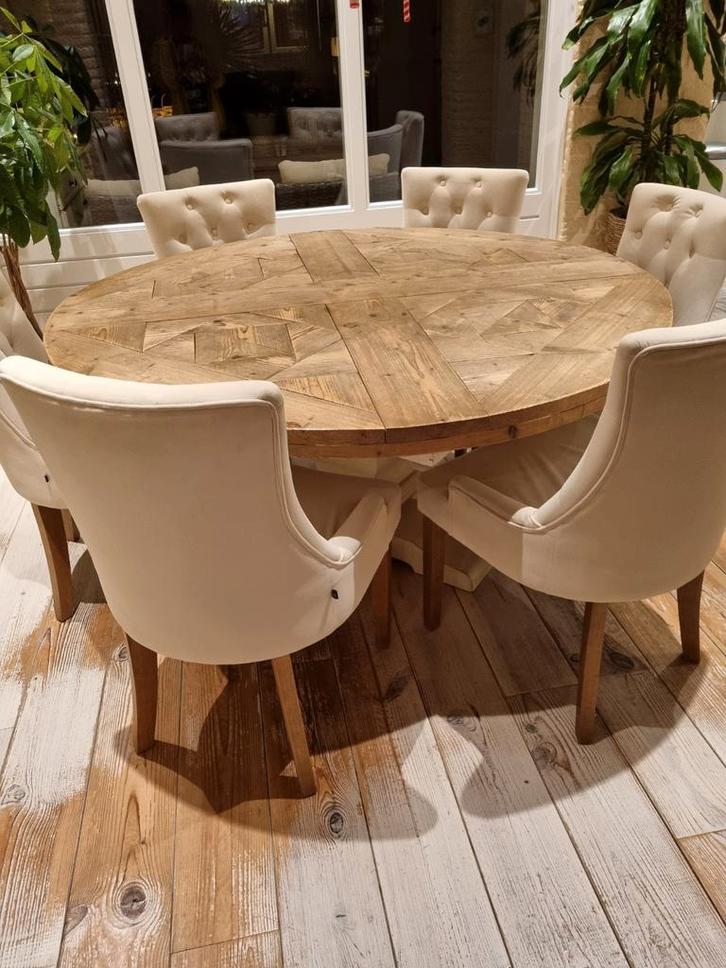 Set van 6 Crème Witte Landelijke Eetkamerstoelen, Huis en Inrichting, Tafels | Eettafels, Gebruikt, 50 tot 100 cm, 50 tot 100 cm