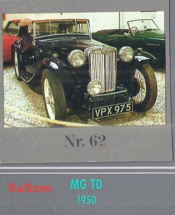 Vp62 autokaartje mg - td ----- 1950 afmeting 5 x 5 cm, Ophalen of Verzenden, Zo goed als nieuw, Auto's