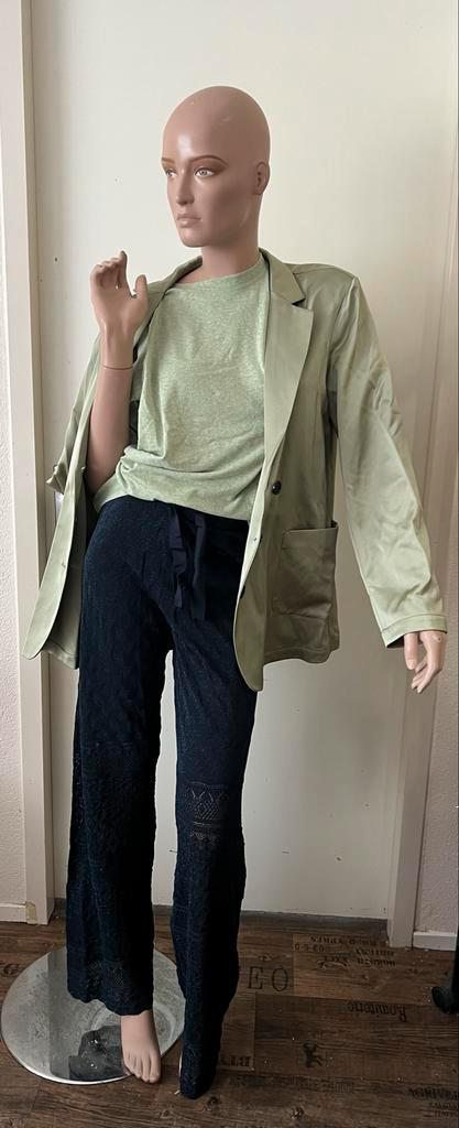 Metallic Gebreide Broek met Pointelle Details, Kleding | Dames, Broeken en Pantalons, Nieuw, Maat 38/40 (M), Zwart, Lang, Verzenden