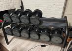 Dumbbells Technogym 30 32 36 38 40 inclusief nieuw rack, Ophalen of Verzenden, Zo goed als nieuw, Benen, Dumbbell