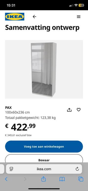 Nieuwe paxkast met spiegeldeuren en inrichting