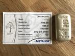 Metalor 100 gram zilverbaar met certificaat, Ophalen of Verzenden, Zilver