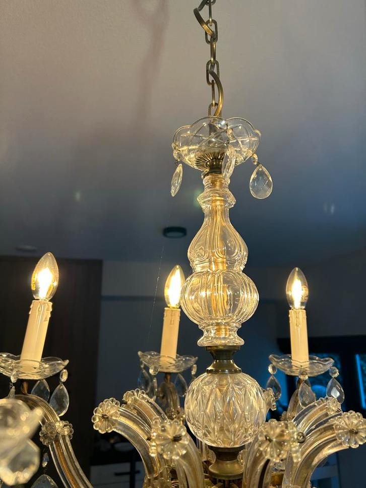 Oude glazen kroonluchter - 8 armen, Huis en Inrichting, Lampen | Kroonluchters, Gebruikt, Glas, Ophalen
