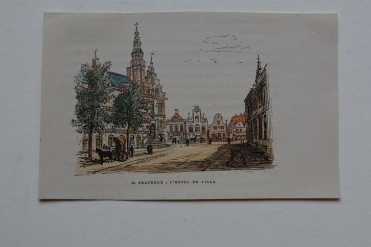 FRANEKER FRJENTSJER STADHUIS Houtgravure FRIESLAND 1881 GX8, Antiek en Kunst, Kunst | Etsen en Gravures, Verzenden