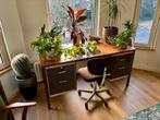 Gispen bruin retro bureau met bruine bureaustoel, Huis en Inrichting, Bureaus, Ophalen, Gebruikt, Bureau