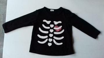 H&M Halloween Zwarte Longsleeve Skelet Glitter - Maat 80 beschikbaar voor biedingen