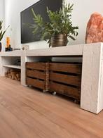 Steigerhouten tv meubel incl drie kratjes, en houtblokken, Huis en Inrichting, Kasten | Dressoirs, Ophalen, Met plank(en), Minder dan 50 cm