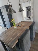 100+ jaar eikenhouten wagondelen tafel incl bankje&stoelen, Ophalen, Eikenhout, 50 tot 100 cm, Zo goed als nieuw