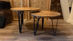 Salontafelset staal/hout - Zo goed als nieuw!, Ophalen, Minder dan 45 cm, Rond, 55 tot 75 cm
