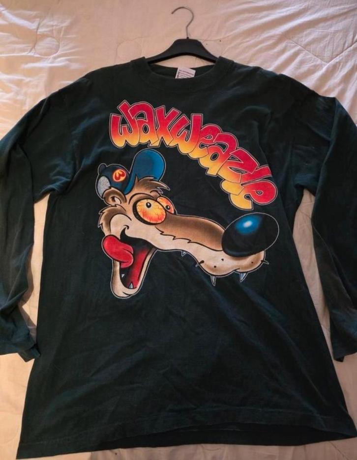 Donkergroene jaren 90 DJ Waxweazle longsleeve maat L, Verzamelen, Muziek, Artiesten en Beroemdheden, Zo goed als nieuw, Kleding