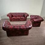 25201 Chesterfield Bankstel Donkerrood-Zwart 3-2-1 Leder, Ophalen, Nieuw