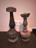 Oude houten kandelaars - set van 2, Huis en Inrichting, Woonaccessoires | Zuilen en Pilaren, Ophalen of Verzenden, Gebruikt
